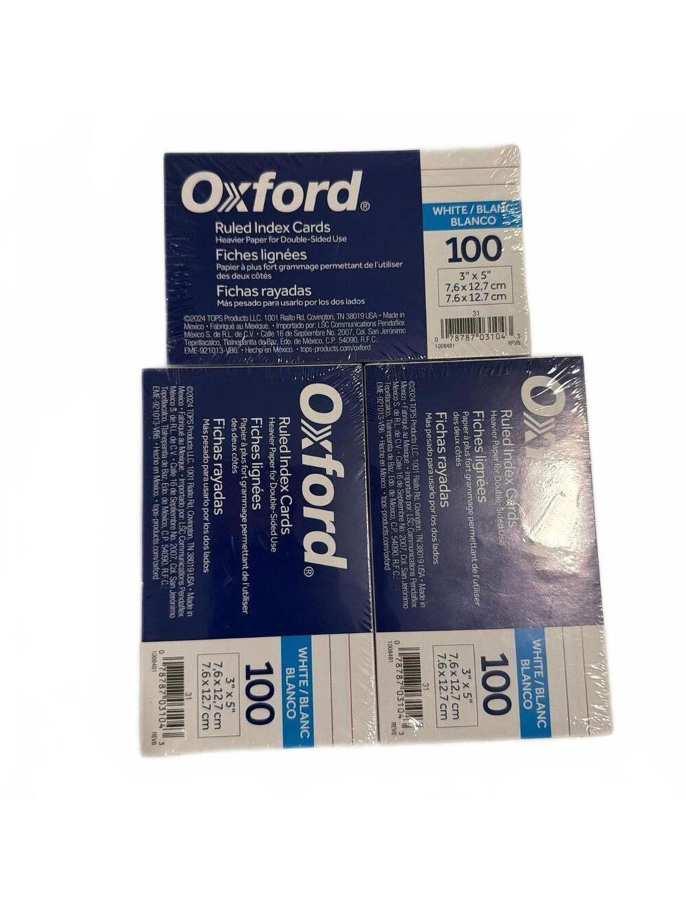 Oxford White Ruled Index Cards 3x5 - 100 Count - Pack of 3